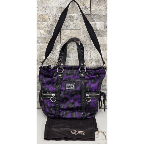 Coach Handbags - Coach Y2K Poppy Daisy Ocelot Glam Tote Purple Leopard Print Glitter Indie Sleaze